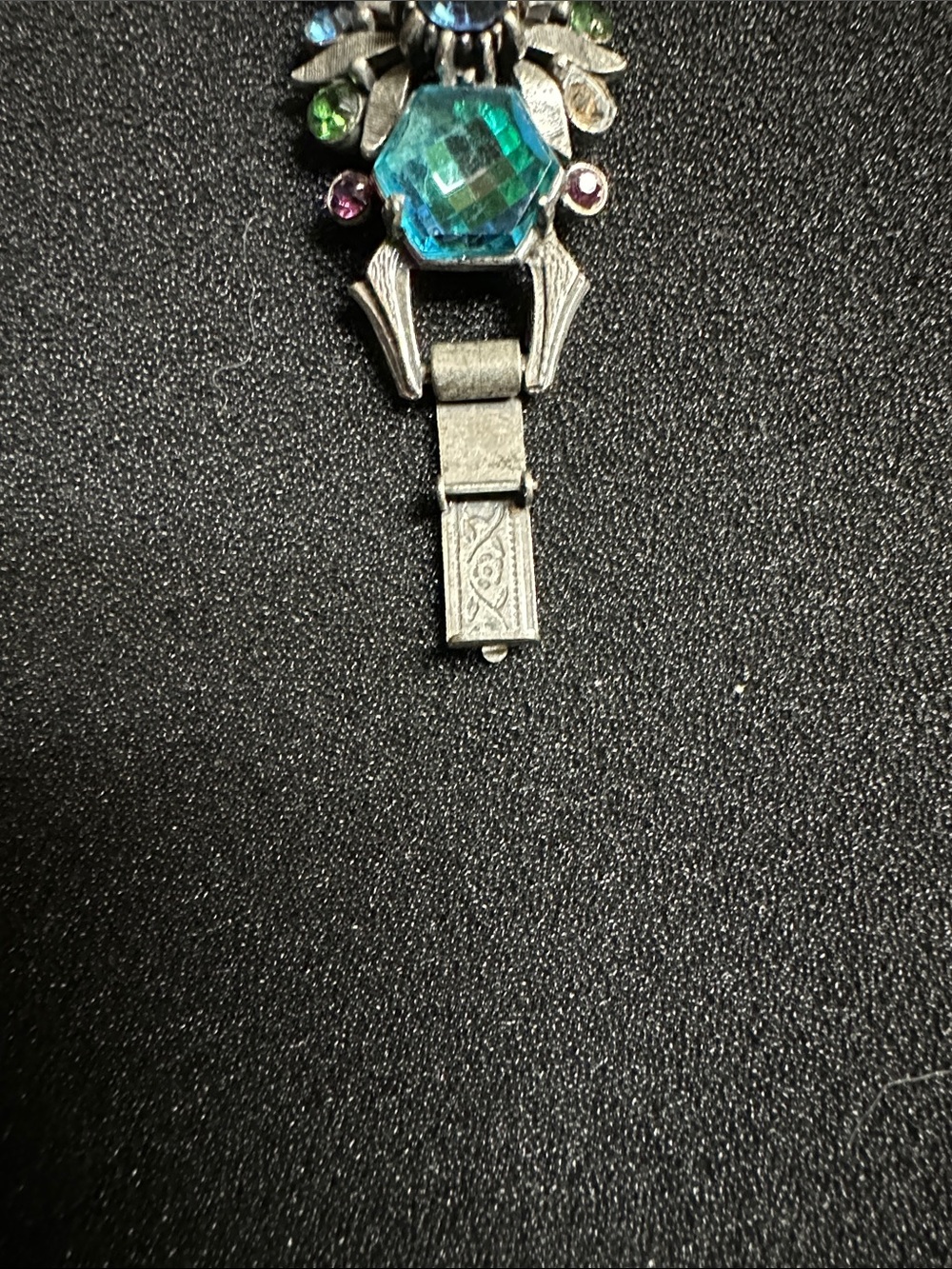 Vintage Signed FLORENZA Blue Aurora Borealis Rhinestone Link Bracelet (As-Is) - Picture 5 of 16